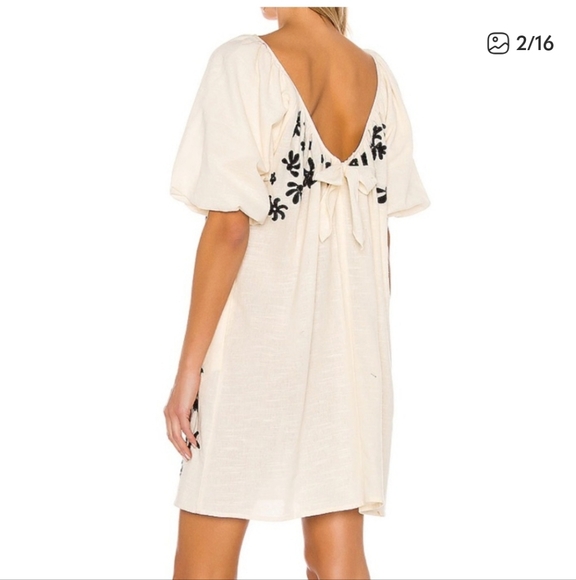 Free People Cream Dress with Black Floral Embroidery and Pockets, P2P 18 - Picture 4 of 9